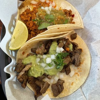 El Burro - Pollo Asado Taco-- bottom  Chorizo Taco--top - Tacos Near Me - Pittsburgh, Pennsylvania