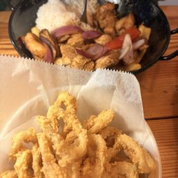 Pollo Saltado and calamari Pollo Saltado and calamari