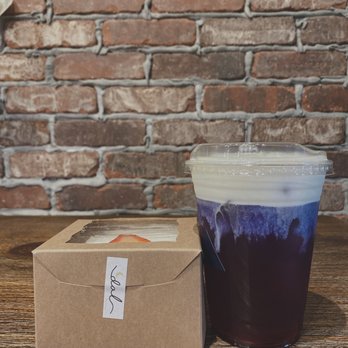 Cafe Blue - strawberry fresh cream cake & a butterfly pea flower tea - Coffee Roasteries Near Me - Duluth, Georgia Cafe Blue - strawberry fresh cream cake & a butterfly pea flower tea - Coffee Roasteries Near Me - Duluth, Georgia