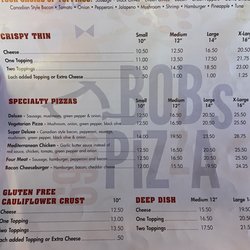 Bob’s On The Avenue - Pizza Menu