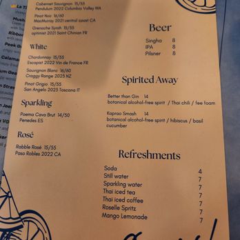 RYNN Thai Restaurant & Bar - Drink menu besides cocktails - Cocktail Bars Near Me - New York, New York