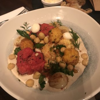 Doris Metropolitan - Jerusalem Salad - Roasted cauliflower, baby shallots, tomato salsa, tahini, yogurt - Steakhouses Near Me - Houston, Texas Doris Metropolitan - Jerusalem Salad - Roasted cauliflower, baby shallots, tomato salsa, tahini, yogurt - Steakhouses Near Me - Houston, Texas