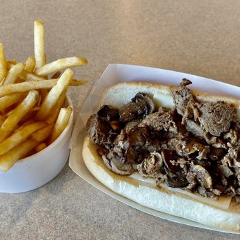 Celebrity's - "Star of the Show" cheesesteak minus peppers and onions, with French fries - Burgers Near Me - Gardner, Kansas Celebrity's - "Star of the Show" cheesesteak minus peppers and onions, with French fries - Burgers Near Me - Gardner, Kansas