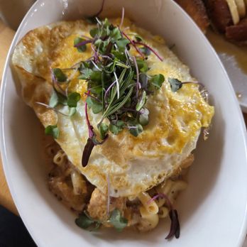 Sunny Side Solana - Short rib mac and cheese with fried egg (originally served with poached eggs) - Breakfast & Brunch Near Me - Solana Beach, California Sunny Side Solana - Short rib mac and cheese with fried egg (originally served with poached eggs) - Breakfast & Brunch Near Me - Solana Beach, California