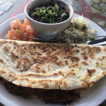Crossroads Cafe - The soyrizo / potato quesadilla, accompanied by pico de gallo, black beans and chopped lettuce - Cafes Near Me - Joshua Tree, California Crossroads Cafe - The soyrizo / potato quesadilla, accompanied by pico de gallo, black beans and chopped lettuce - Cafes Near Me - Joshua Tree, California