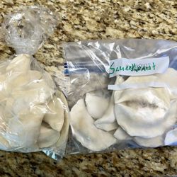 Cop Out Pierogies - Frozen pierogies (potato-cheese and sauerkraut)