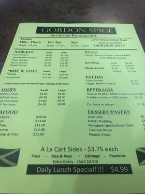 Menu photo 2 Gordon Spice Jamaican Restaurant Decatur, GA