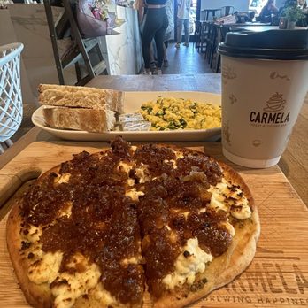 Carmela Coffee - East Boca - Breakfast! Yummy flatbread & scrambled eggs with coffee - Coffee & Tea Near Me - Boca Raton, Florida Carmela Coffee - East Boca - Breakfast! Yummy flatbread & scrambled eggs with coffee - Coffee & Tea Near Me - Boca Raton, Florida
