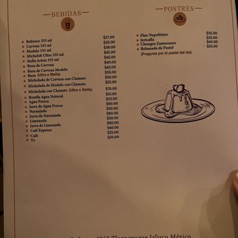 El Tacote - Desserts and drinks menu page - Mexican Near Me - San Pedro Tlaquepaque, JAL
