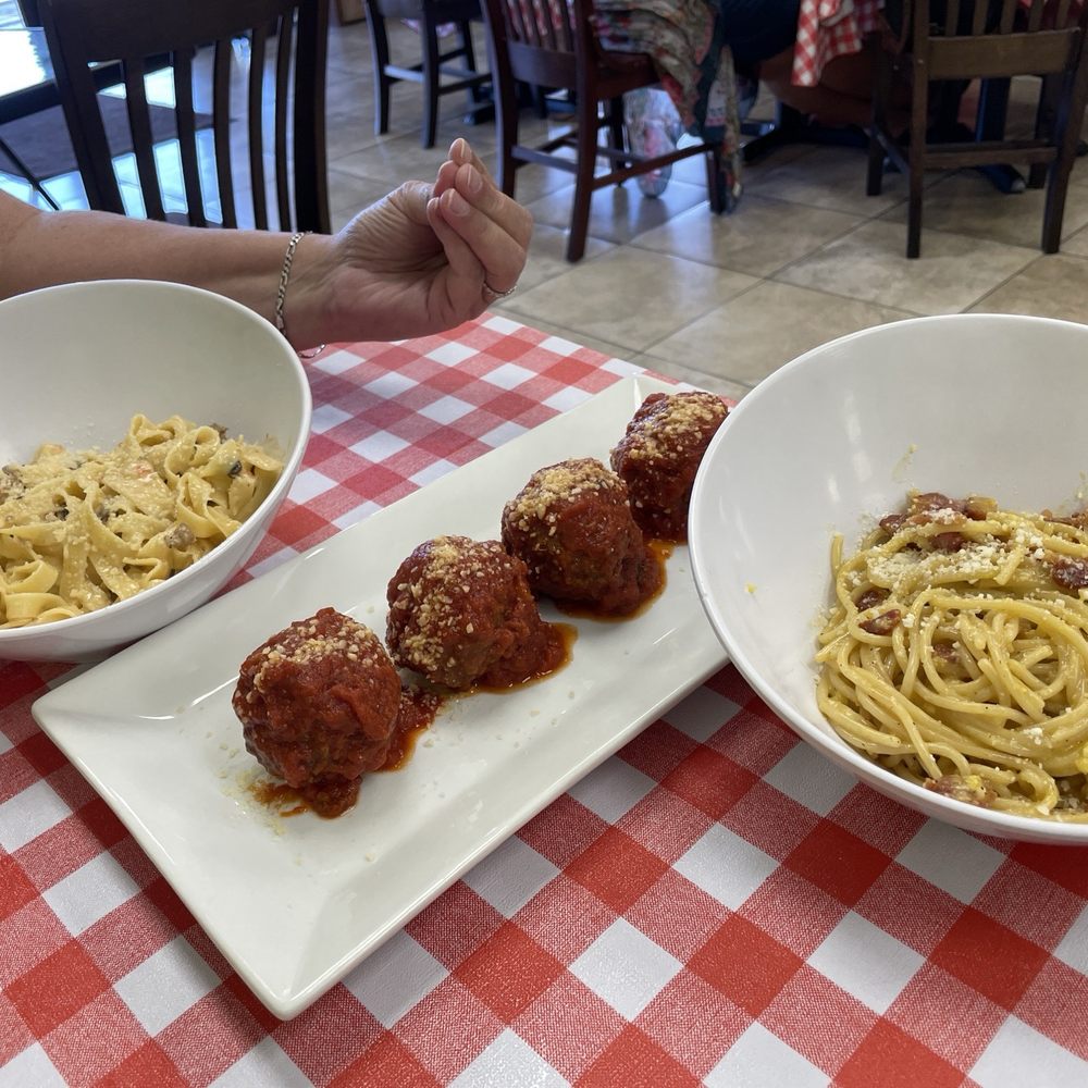 Dolce Vita Italian Grocer - Tagliatelle (L) meatballs Carbonara (R) - Delis Near Me - Mesa, Arizona Dolce Vita Italian Grocer - Tagliatelle (L) meatballs Carbonara (R) - Delis Near Me - Mesa, Arizona