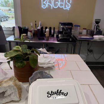 Stuffed Bagels - Cute sticker branding and their coffee setup is small but mighty - Bagels Near Me - Stoughton, Wisconsin