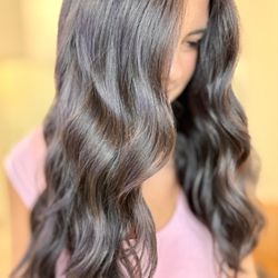 Aspire Salon - Dark brown gloss over highlights for subtle dimension