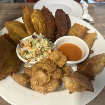 Chez Olga - Creole Sampler. Everything in it is delicious! - Caribbean Near Me - Grand Rapids, Michigan