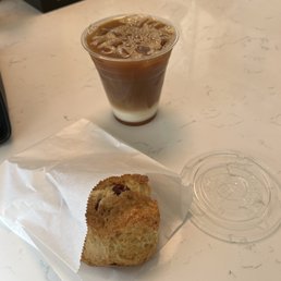 decaf iced coffee with cream and caramel