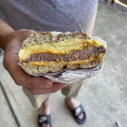 Breadhive Bakery & Cafe - The Aaliyah Breakfast Sandwich on pretzel bagel