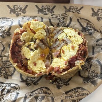 Pablitos Tacos - Sausage Breakfast Burrito + bacon! - Mexican Near Me - Van Nuys, California Pablitos Tacos - Sausage Breakfast Burrito + bacon! - Mexican Near Me - Van Nuys, California