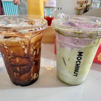 Mochinut - Ube Matcha Einspänner (right), Tiger Sugar Dirty Latte (left) - Donuts Near Me - Reno, Nevada