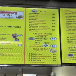 Taco menu