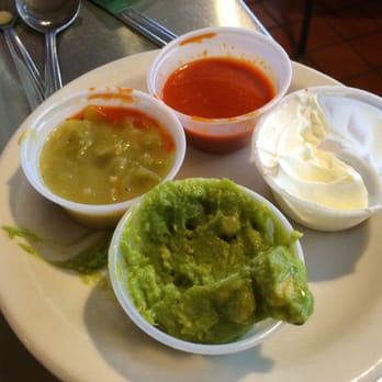 Duran Central Pharmacy - Guacamole, red and green chili sauce and sour cream - Mexican Near Me - Albuquerque, New Mexico