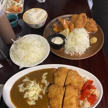 Koromo - Top: Ebi Fry and Chicken Katsu combo teishoku Bottom: Chicken katsu curry with cheese - Japanese Near Me - Aiea, Hawaii