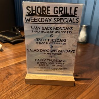 Shore Grille - List of Weekday Specials - American Near Me - San Pedro, California Shore Grille - List of Weekday Specials - American Near Me - San Pedro, California