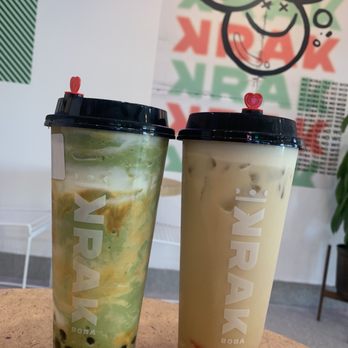 Krak Boba - left: matcha storm with boba right: golden lotus - Coffee & Tea Near Me - Riverside, California