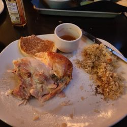 Rôtisserie St-Hubert - Oops! Rotisserie Chicken Breast, Dipping Sauce, Rice Pilaf, Vinegar Based Coleslaw. Very good, tender juicy flavorful.