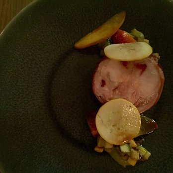 Nightbird - Bacon-wrapped rabbit(!), with peaches, summer squash and vadouvan. Hearty. And I was becoming full. But I would've eaten another one. - New American Near Me - San Francisco, California Nightbird - Bacon-wrapped rabbit(!), with peaches, summer squash and vadouvan. Hearty. And I was becoming full. But I would've eaten another one. - New American Near Me - San Francisco, California