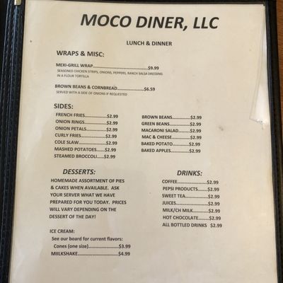 Menu photo 4 Moco Diner Union, WV