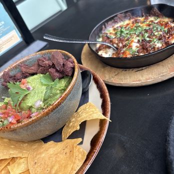 La Popular - Queso dip with chorizo and guacamole with asada. - Cocktail Bars Near Me - Claremont, California
