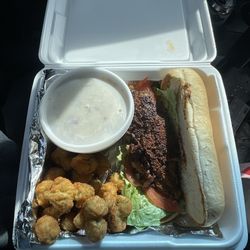 The Smokey Pokey - Cajun PoBoy with Fresh Hot Okra & Mash potatoes!!