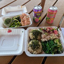 Regular (left) and large (right) poke bowls. Regular (left) and large (right) poke bowls.