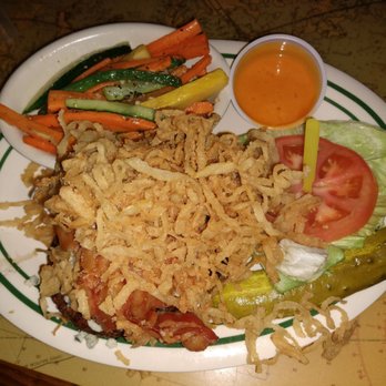 Flanigan's - Coconut Grove - This is a side veg dish and a burger without the bap - Seafood Near Me - Coconut Grove, Florida