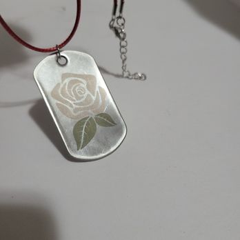 Etch and Stitch Crafts - Pink rose laser engraved necklace - Engraving Near Me - Oklahoma City, Oklahoma Etch and Stitch Crafts - Pink rose laser engraved necklace - Engraving Near Me - Oklahoma City, Oklahoma