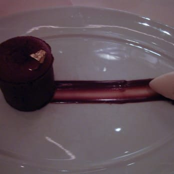 Daniel - Warm Guanaja Chocolate Coulant with Liquid Caramel, Fleur de Sel, Milk Sorbet - French Near Me - New York, New York Daniel - Warm Guanaja Chocolate Coulant with Liquid Caramel, Fleur de Sel, Milk Sorbet - French Near Me - New York, New York