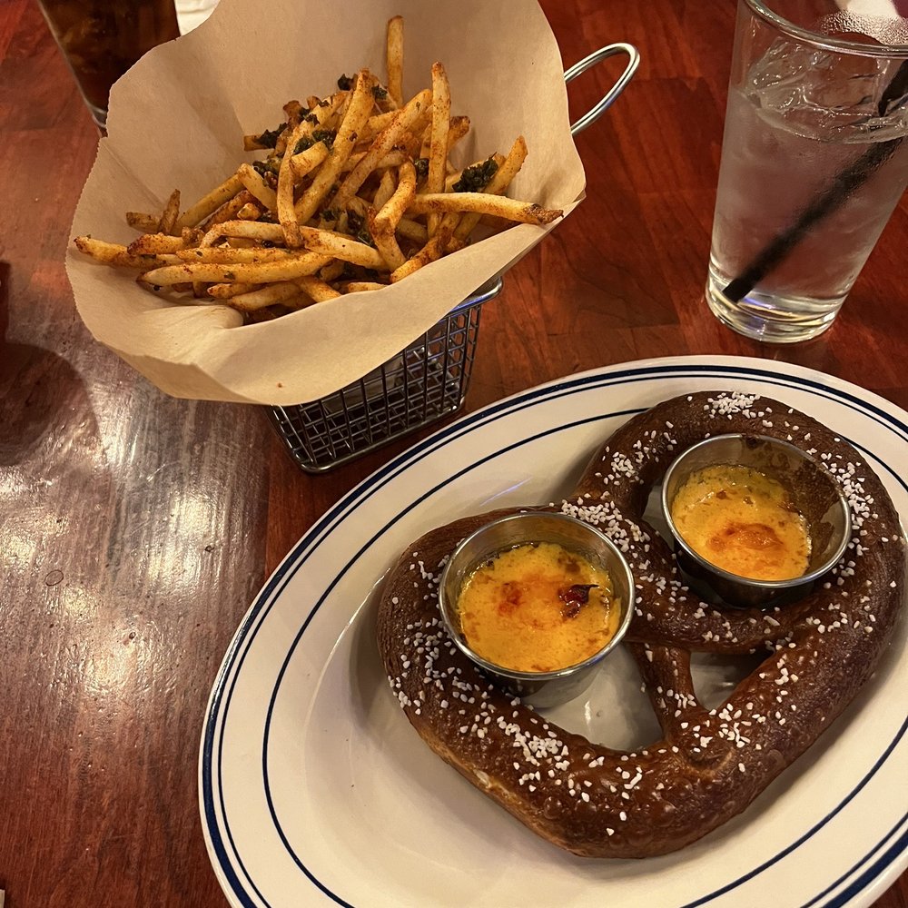Discovery Bar - Pretzel with pimento cheese and chimchurri seasoning - American Near Me - Chico, California Discovery Bar - Pretzel with pimento cheese and chimchurri seasoning - American Near Me - Chico, California