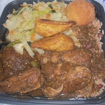 Ackee Bamboo - Brown Stew Chicken, Steamed Cabbage, Rice & Peas, Festival Bread - Caribbean Near Me - Los Angeles, California