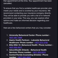 Silver Lining Psychiatry - The email I was sent regarding: appointment cancellation.