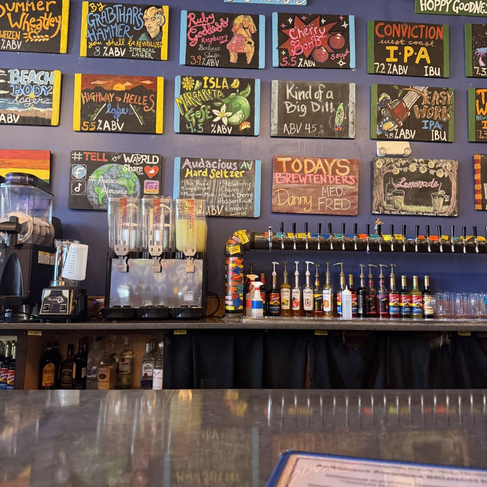 Audacious Aleworks Brewery - Fairfax City - Menu Wall (the photo didn't capture the full menu). - Brewpubs Near Me - Fairfax, Virginia