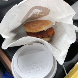 Twice Daily - Nashville Hot Chicken Biscuit...not bad. Coffee (in cup)...never again.