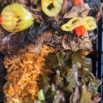 Yum Village - Jerk Chciken, Jollof rice and greens - Caribbean Near Me - Detroit, Michigan
