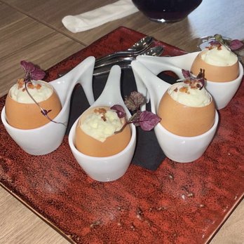El Cielo - Truffle Egg Custard Pudding - Bacon, potato espuma, herb, truffle oil $8 (each) - Tapas Bars Near Me - Honolulu, Hawaii El Cielo - Truffle Egg Custard Pudding - Bacon, potato espuma, herb, truffle oil $8 (each) - Tapas Bars Near Me - Honolulu, Hawaii