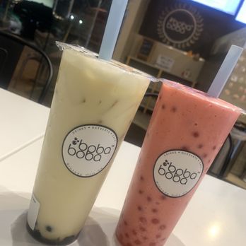 Boba Boba - Jasmine Milk Tea lite boba & Strawberry Banana w/ Strawberry boba - Bubble Tea Near Me - Granada Hills, California