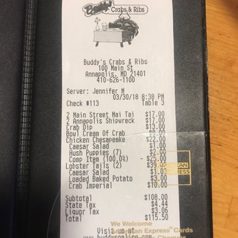 Buddy's Crabs & Ribs - The bill - Seafood Near Me - Annapolis, Maryland Buddy's Crabs & Ribs - The bill - Seafood Near Me - Annapolis, Maryland