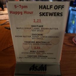 Happy hour menu at the bar Happy hour menu at the bar