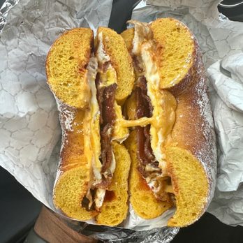 Bagel & Co - Bacon egg and cheese. French toast bagel. Toasted with salted pepper ketchup. - Coffee & Tea Near Me - Philadelphia, Pennsylvania Bagel & Co - Bacon egg and cheese. French toast bagel. Toasted with salted pepper ketchup. - Coffee & Tea Near Me - Philadelphia, Pennsylvania