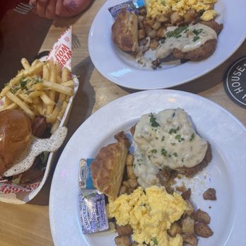 Werewolf - Triple threat burger with garlic fries and country fried steak (split in half) - Breakfast & Brunch Near Me - San Diego, California Werewolf - Triple threat burger with garlic fries and country fried steak (split in half) - Breakfast & Brunch Near Me - San Diego, California