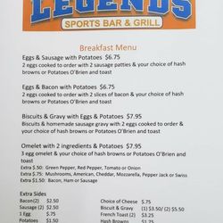 Legends Sports Bar & Grill - Legends Breakfast Saturday & Sunday 9 AM - 11 AM