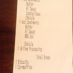 Cracker Barrel Old Country Store - Receipt of everything that I ordered. Unfortunately it was not what I received