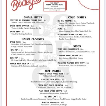 Bodega - Dinner Menu - Vietnamese Near Me - San Francisco, California